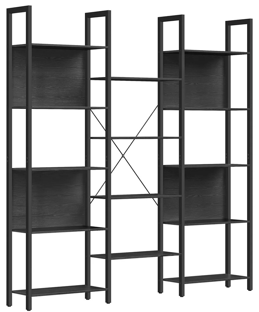 Estante VASAGLE, estante com 14 prateleiras, estrutura de metal, estante para sala de estar, escritório, estilo industrial, 24 x 158 x 166 cm, preto ébano e preto tinta LLS107B56