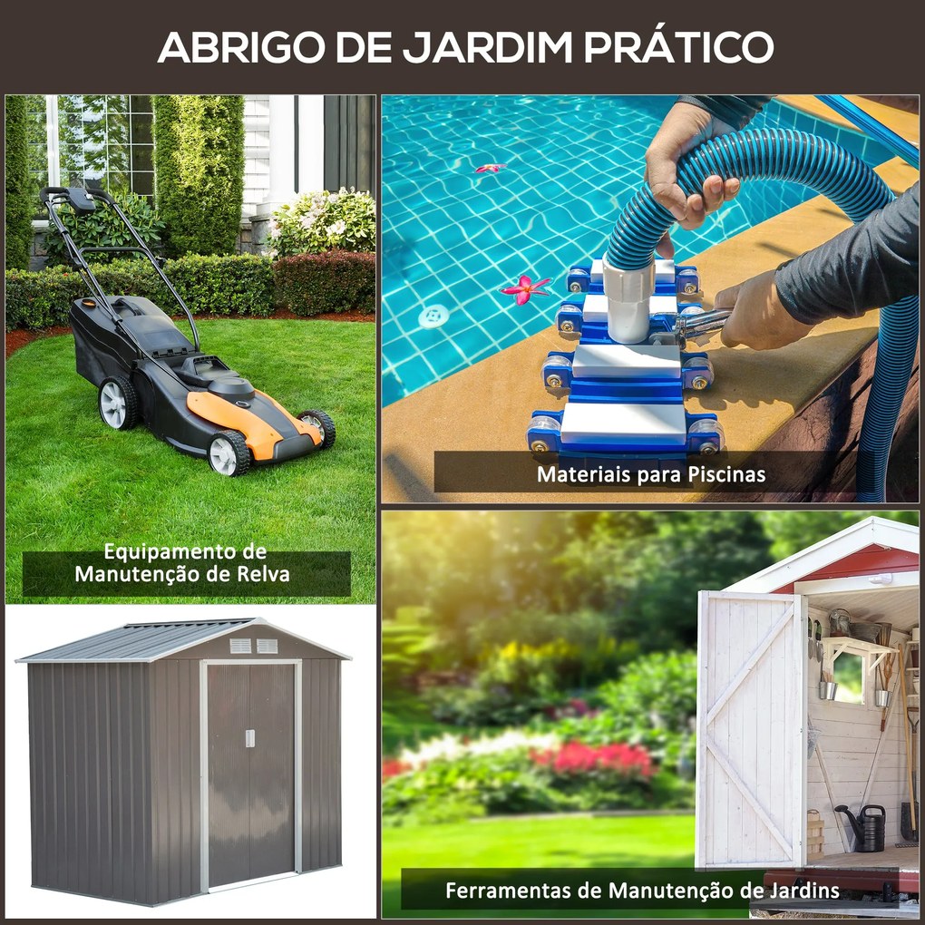 Abrigo de Jardim – 213x130x185 cm – Aço Galvanizado – Cinza Claro