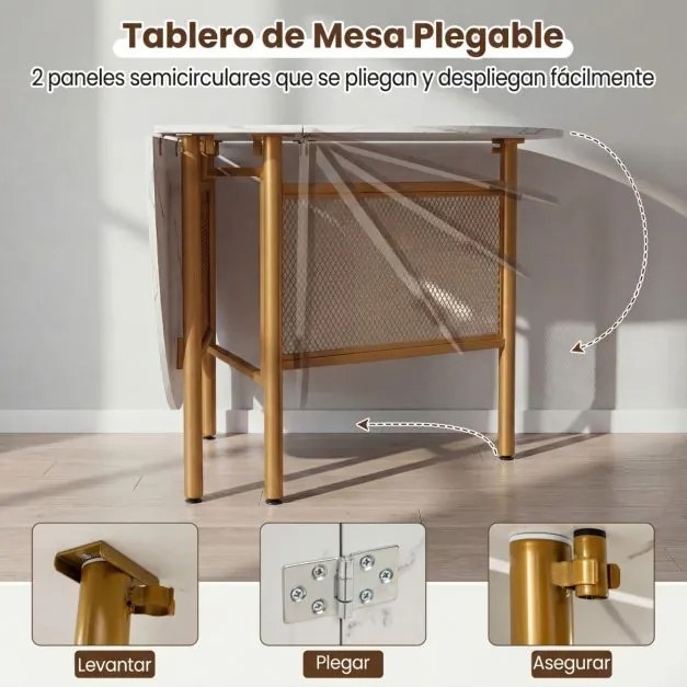 Mesa de jantar dobrável oval com abas rebatíveis para 6-8 pessoas, 150 x 80 x 76 cm, com pés metálicos, estilo moderno, em imitação mármore branco e d