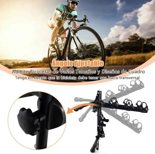 Porta-bicicletas para porta-bagagens carro com capacidade para 3 bicicletas montado com comprimento e ângulo ajustáveis preto