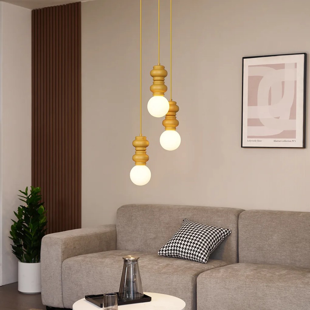 Candeeiro Pendente Retro Mostarda Amarelo com Vidro Fosco 3 Luzes - Fedde