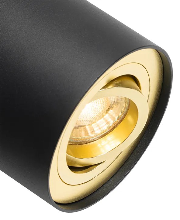 Foco de teto preto com dourado rotativo e inclinável - Rondoo Up Moderno