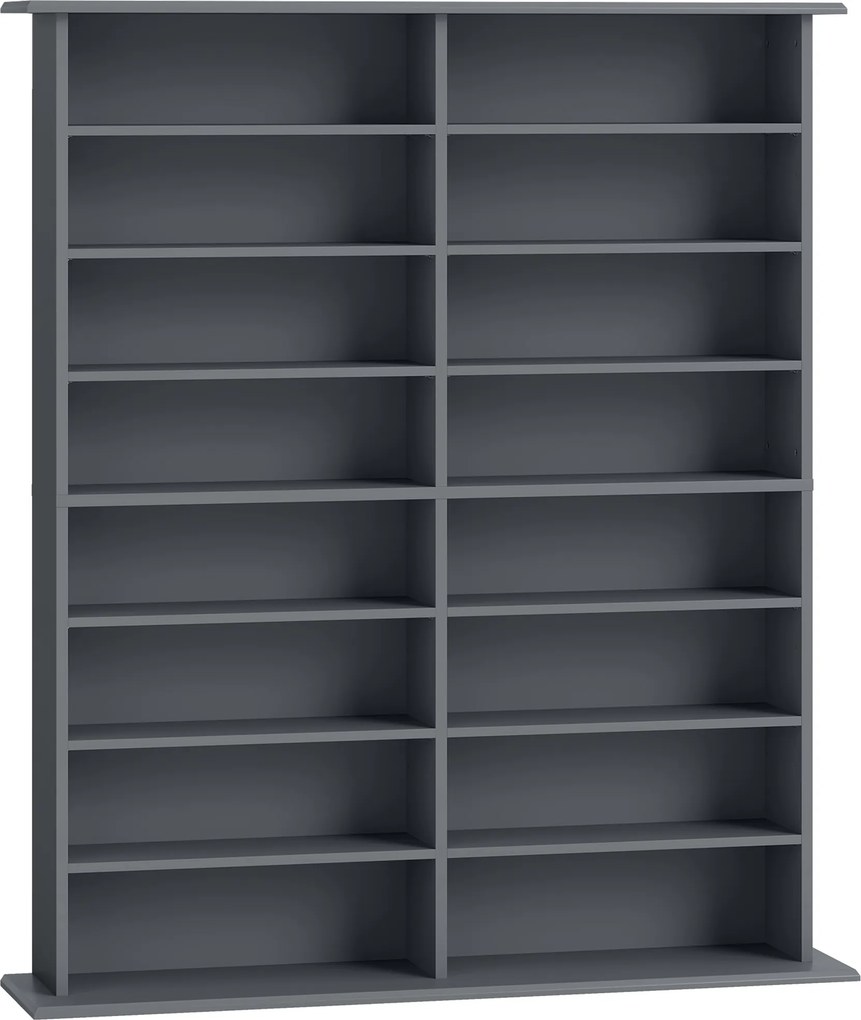 HOMCOM Móvel para CD e DVD com 16 compartimentos e 12 prateleiras ajustáveis, capacidade máx. 720 CD/396 DVD e Blu-ray, cinza | Aosom Portugal