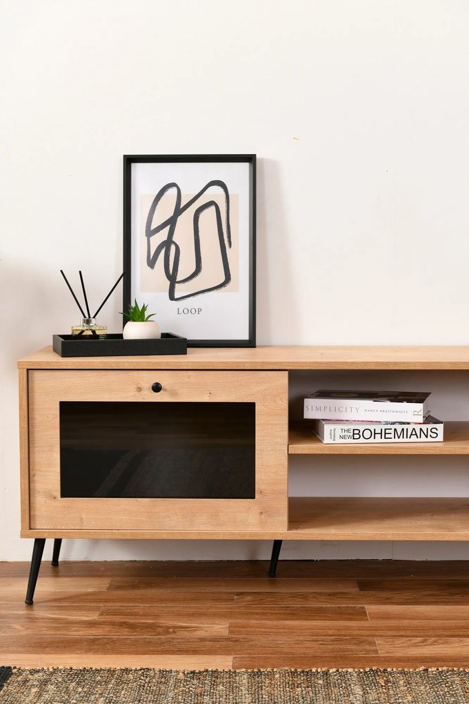 Móvel TV Calvin – Carvalho e Preto – 138 cm x 55 cm x 41 cm