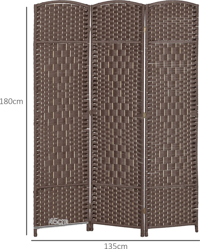 Biombo interior de madeira com 3 painéis, divisória dobrável para sala ou quarto, 135 x 180 cm, castanho