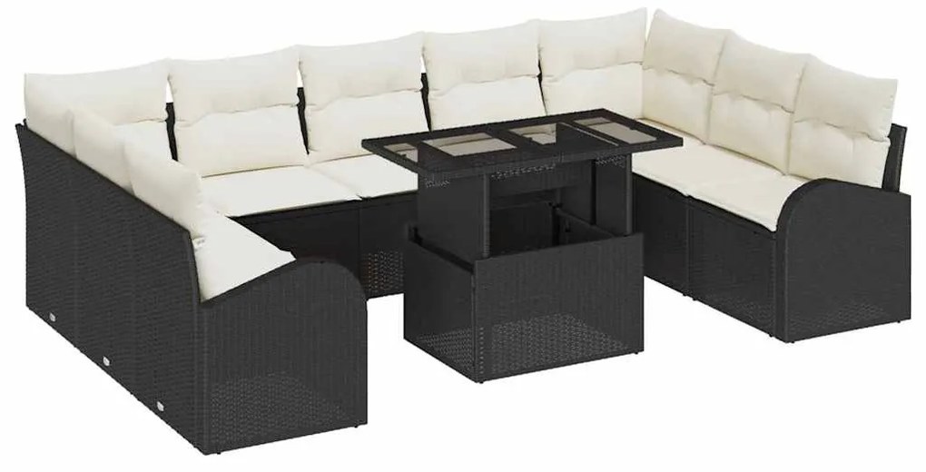 Conjunto de Sofás para o Jardim de 10 Peças com Almofadas Preto Rattan