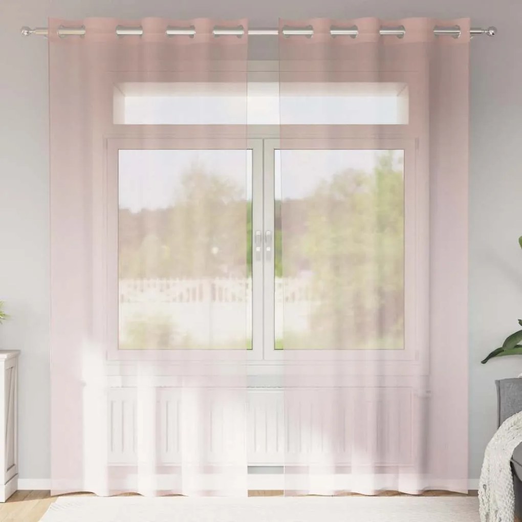 Cortinas de voile com ilhós 2 pcs rosa-claro 140x225 cm