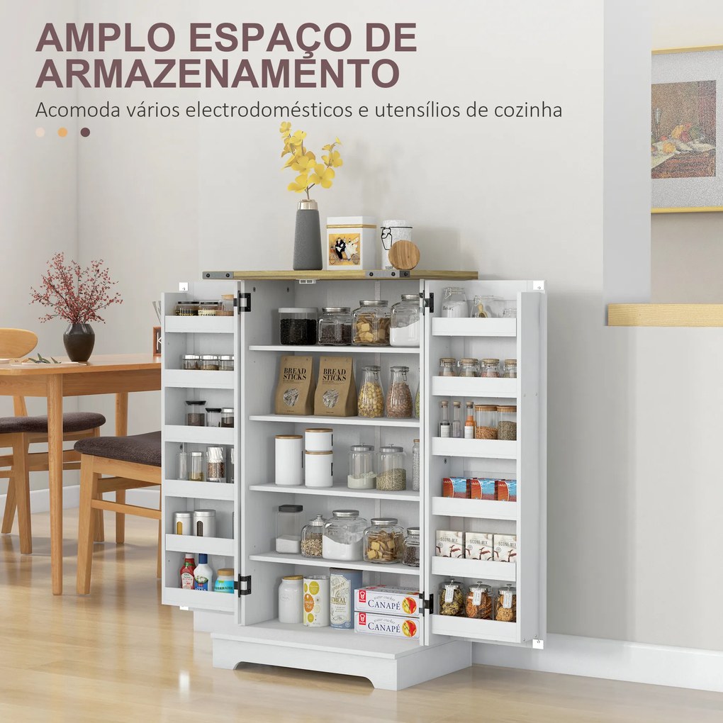 Armário de Cozinha com 2 Portas e 16 Prateleiras Despensa Rústica com Prateleiras Ajustáveis 60x40x104 cm Creme