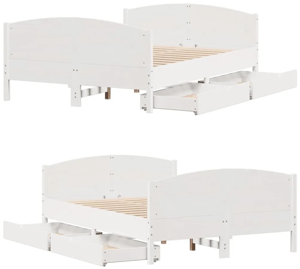 Cama sem colchão 120x200 cm madeira de pinho maciça branco