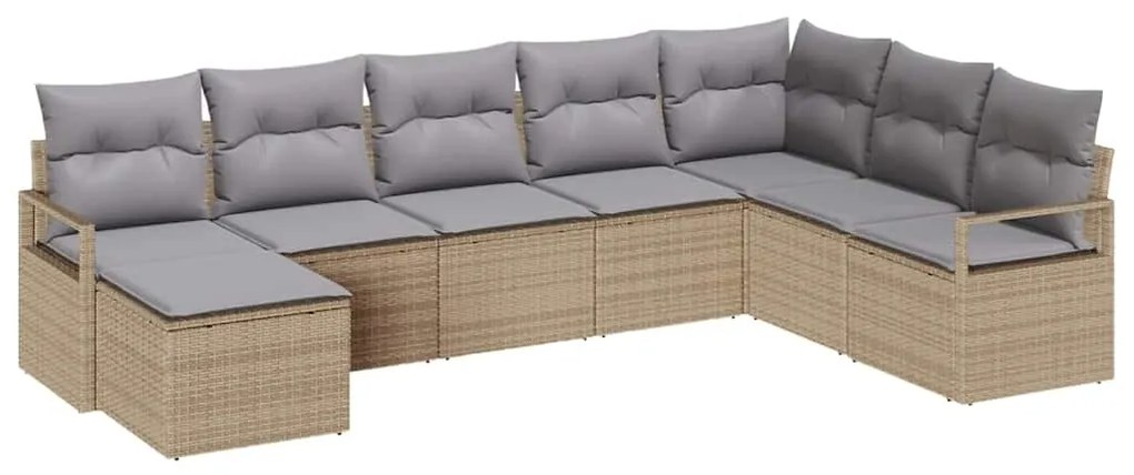 Conjunto de sofá de jardim com 8 peças e almofadas bege em rattan sint