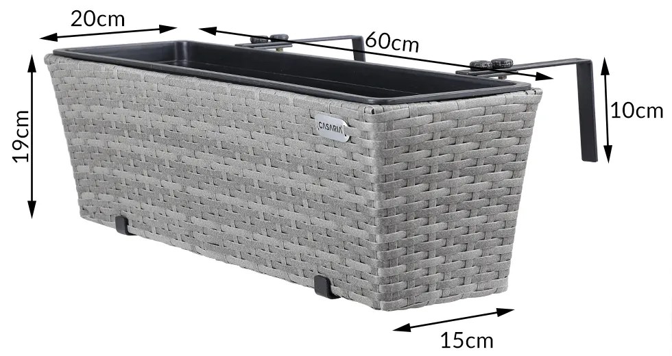 Conjunto 2 vasos de varanda 60 x 20 x 19 cm para flores Polyrattan cinzento