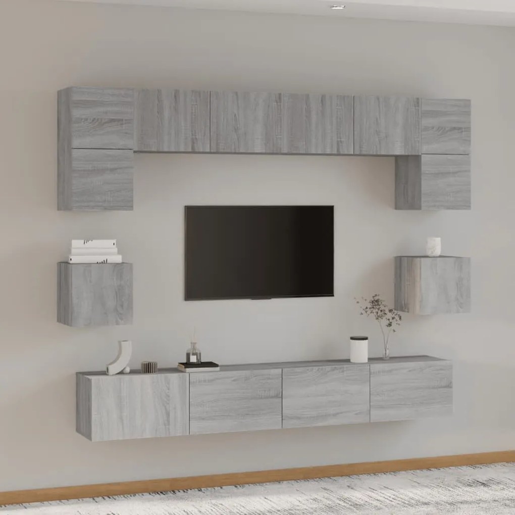 vidaXL Conjunto móveis de TV 8 pcs madeira processada sonoma cinza
