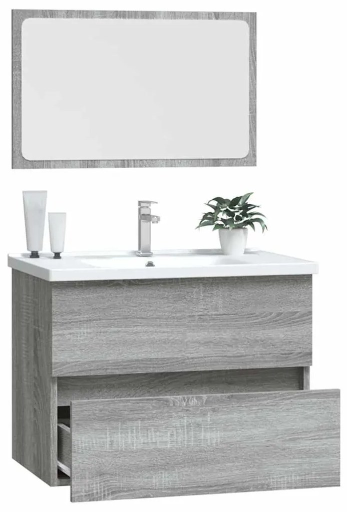 2 pcs conjunto móveis WC derivados de madeira sonoma cinza