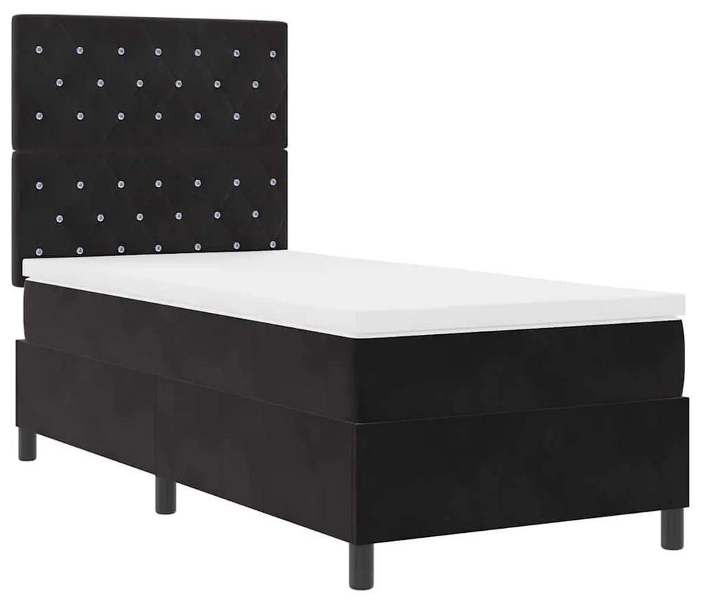 Cama Box Spring com Colchão e LED Preta 90x190 cm Veludo