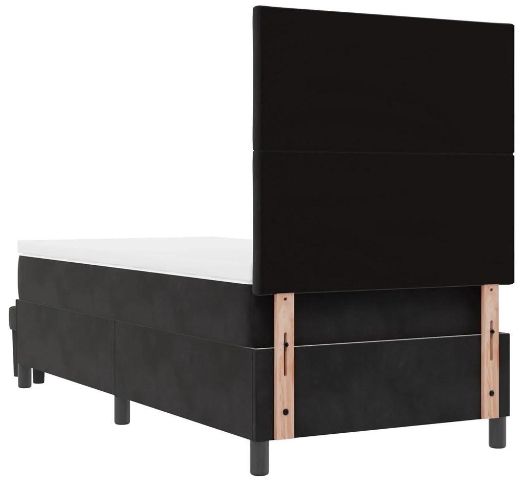 Cama Box Spring com Colchão e Banco Preto 90x190 cm Veludo