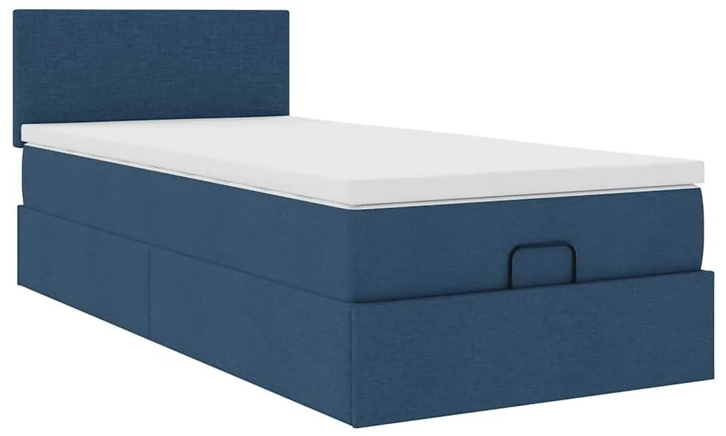 Cama Otomana com Colchão & LEDs Tecido Azul 90x200 cm