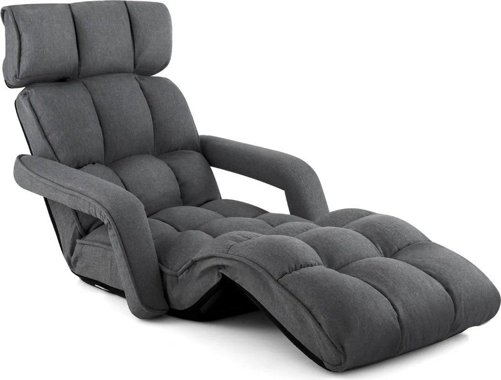 Poltrona dobrável 196 x 72 x 19,5 cm de interior com 6 posições ajustáveis Poltrona cama dobrável com apoios de braços e apoios para os pés ajustáveis