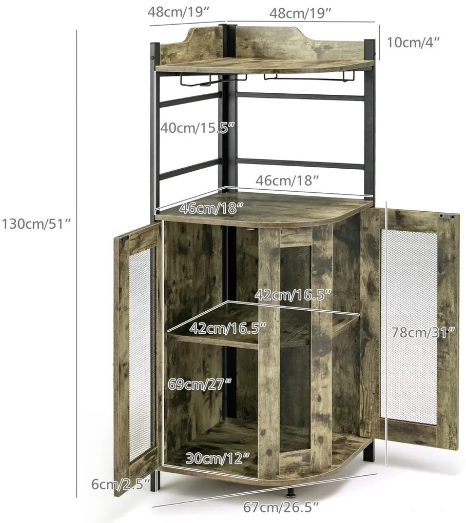Garrafeira de Canto para Bar Mafra com Suporte de Copos – 48x48x130 cm