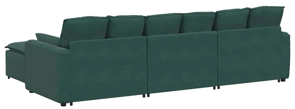 Sofá modular com pufes e almofadas verde-escuro