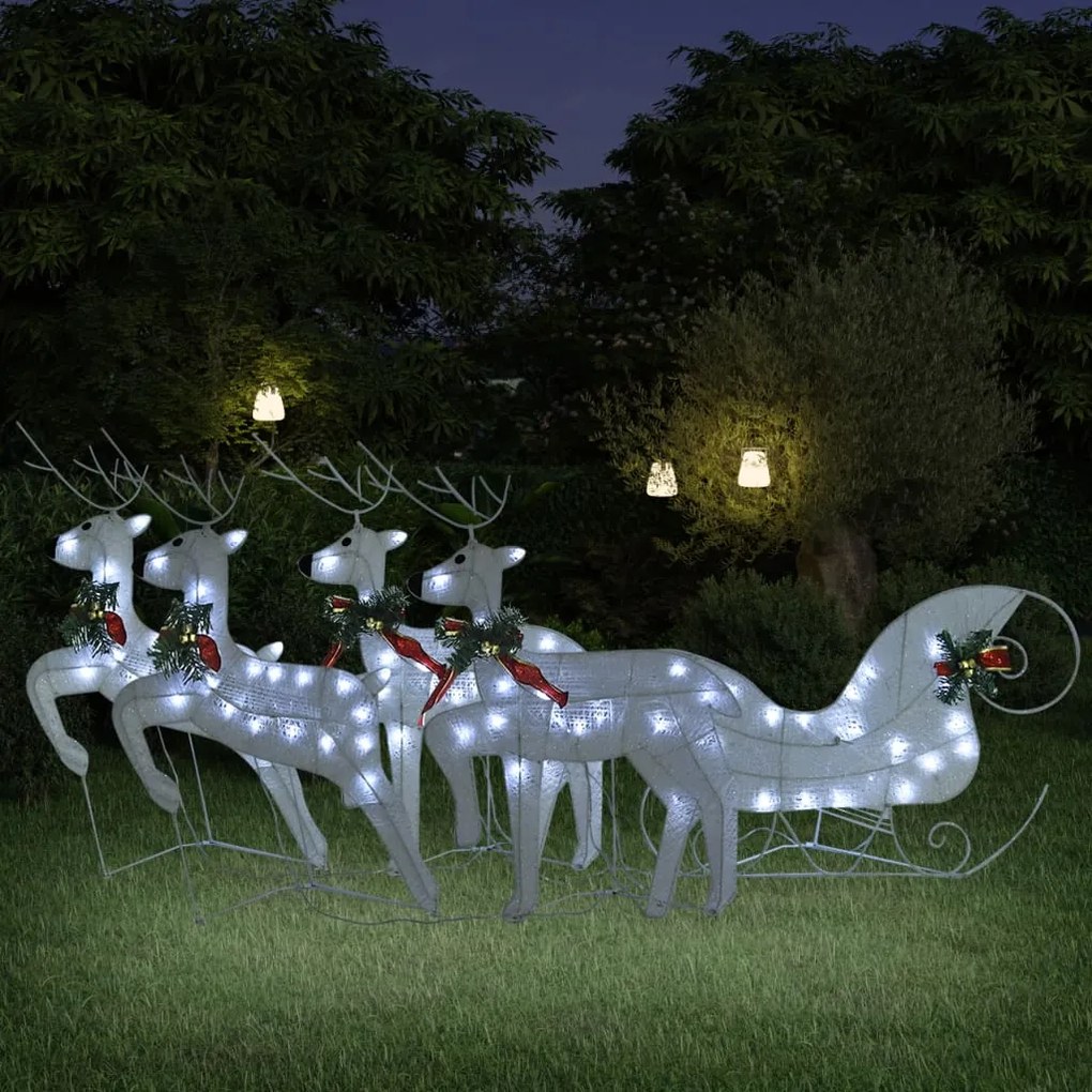 3100429 vidaXL Decoração de Natal renas/trenó p/ exterior 100 luzes LED branco