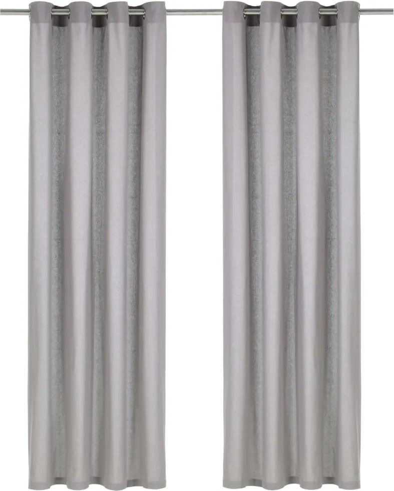 Cortinas com argolas de metal 2 pcs algodão 140x225 cm cinzento