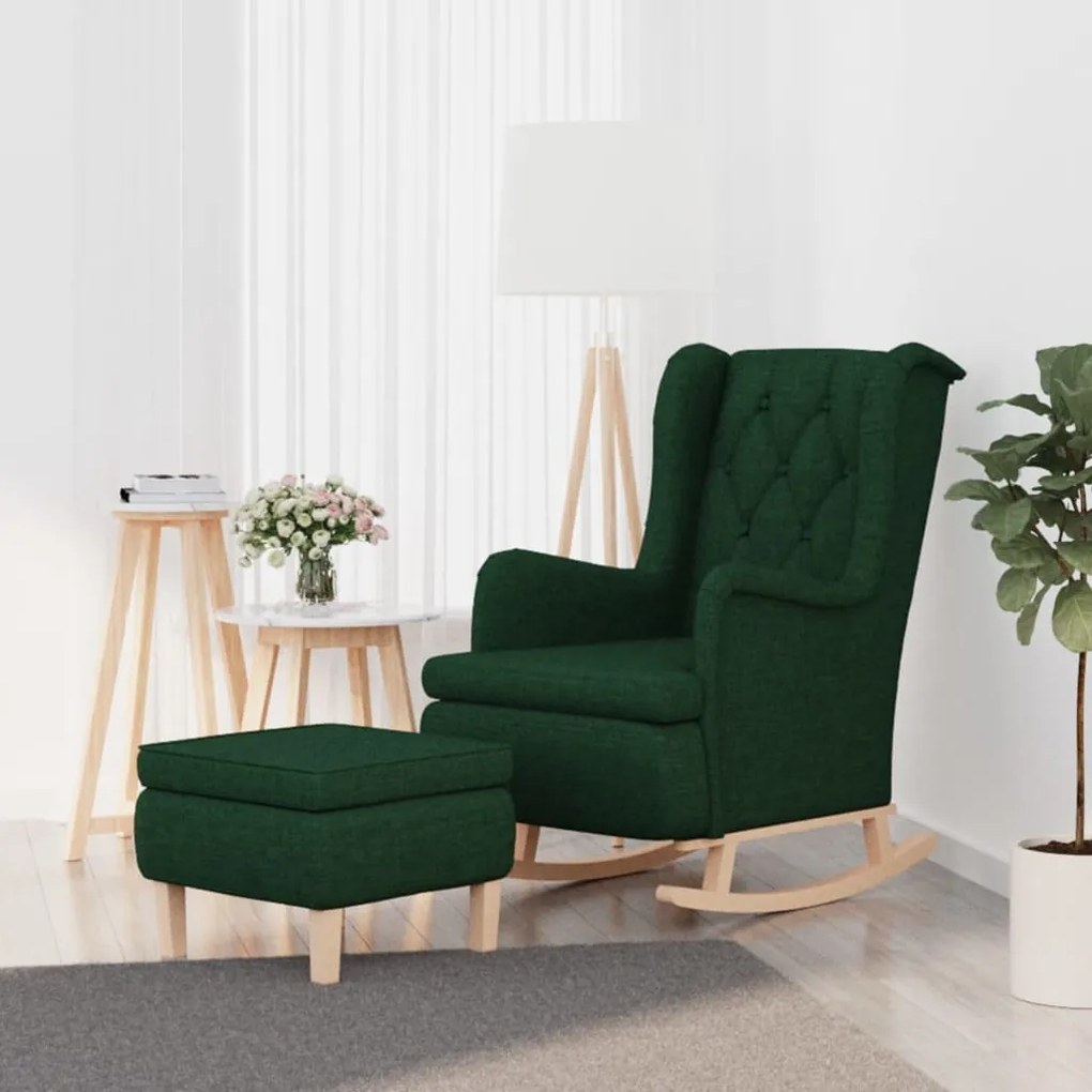 vidaXL Poltrona de baloiço com banco tecido verde-escuro