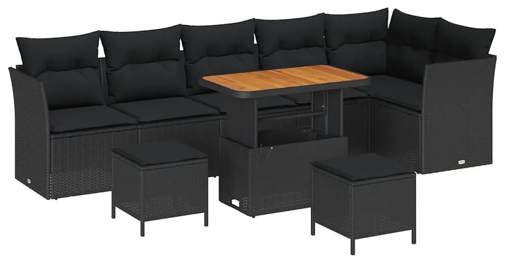 Conjunto de Sofá de Jardim vidaXL 9 Peças com Almofadas Preto Rattan S