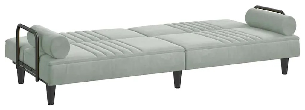 Sofá-cama com apoio de braços veludo cinzento-claro