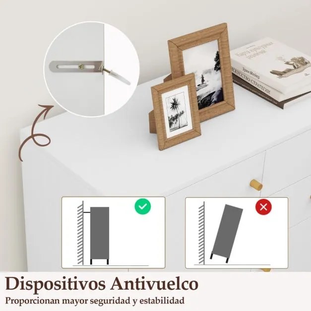 Aparador armário para cozinha ou sala 74 x 35 x 85,5 cm com 2 gavetas, 2 portas e 3 prateleiras ajustáveis, estilo rústico moderno Branco