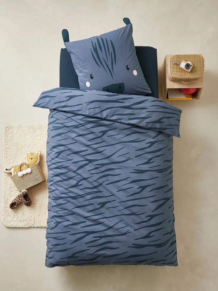 Conjunto capa de edredon + fronha de almofada, para criança, tema Cool Zebre azul medio liso com motivo