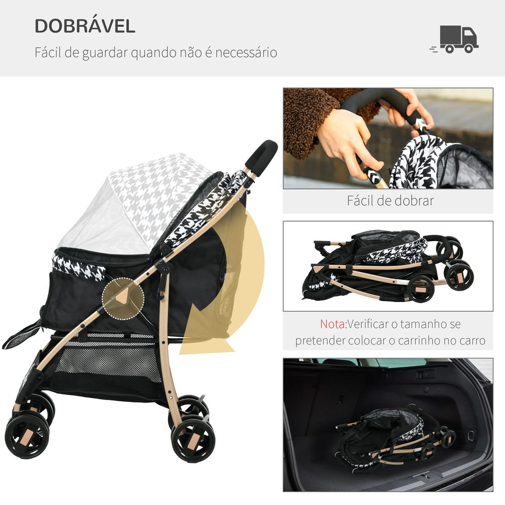 Carrinho para Cães Carrinho para Animais de Estimação com Janela de Malha e Cinto de Segurança 80x44,5x97 cm Preto
