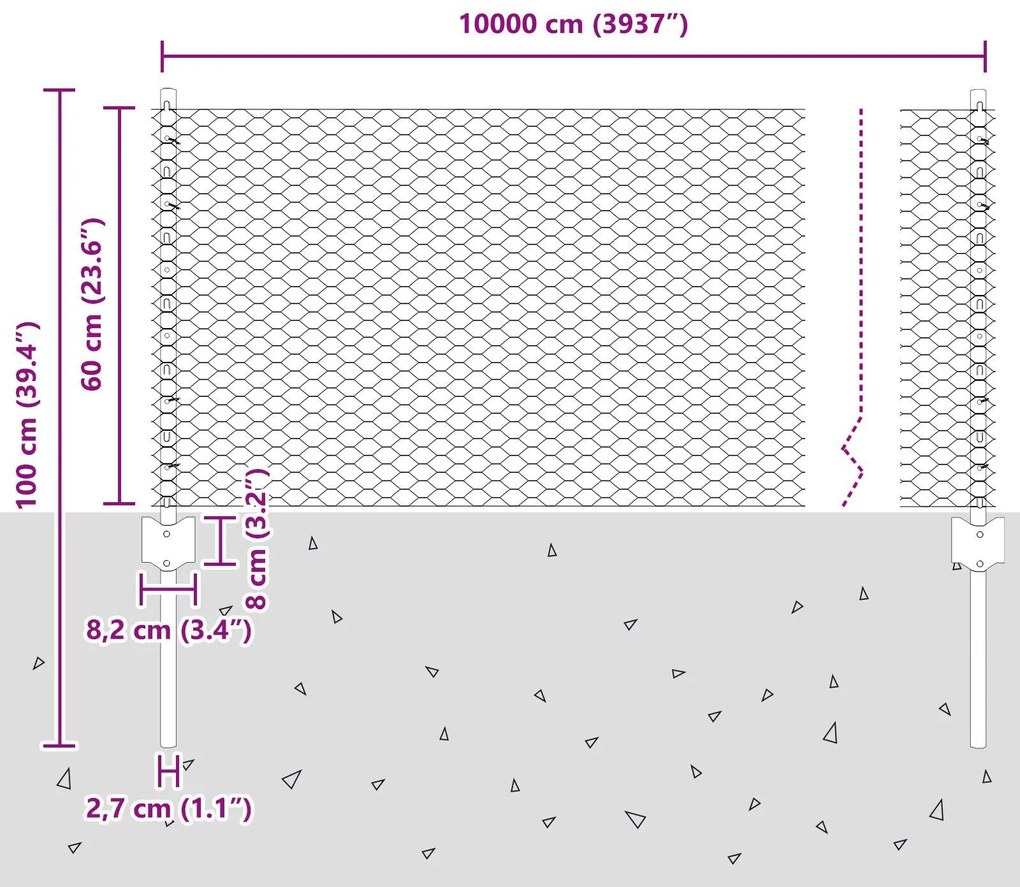Postes de Cerca vidaXL 11 pcs U-Channel Cinza 60 cm Aço, Cerca Hexagon