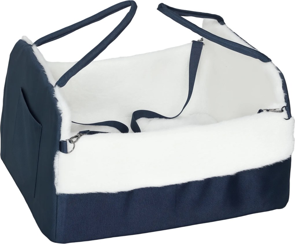 Cadeira auto para cães com cinto de segurança e sistema de fixação, cadeira auto para cães 55 x 46 x 32 cm azul-marinho