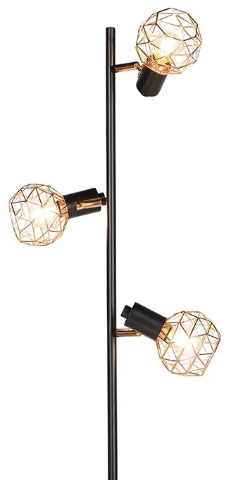 Candeeiro de pé preto com cobre 3-luzes - Mesh Moderno