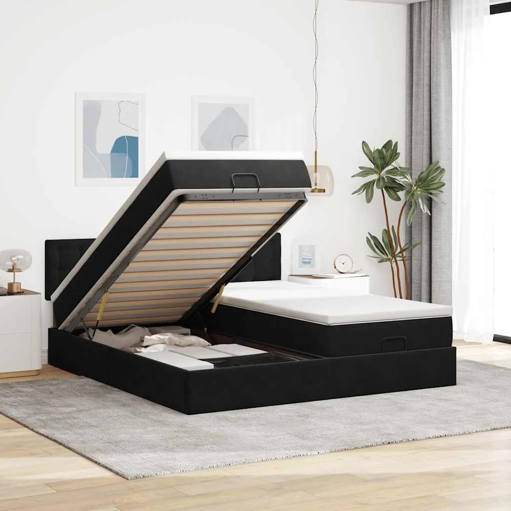 Estrutura de cama otomana com colchões 160x200 cm veludo preto