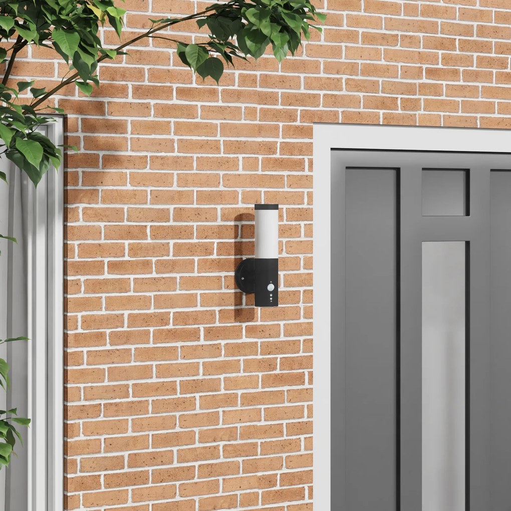 vidaXL Luz de Parede Externa com Sensor Preto Aço Inoxidável IP44