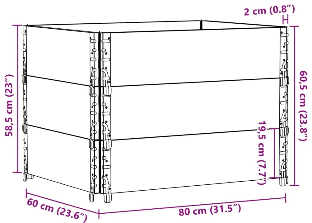 Vaso/floreira para jardim 80x60 cm pinho maciço castanho