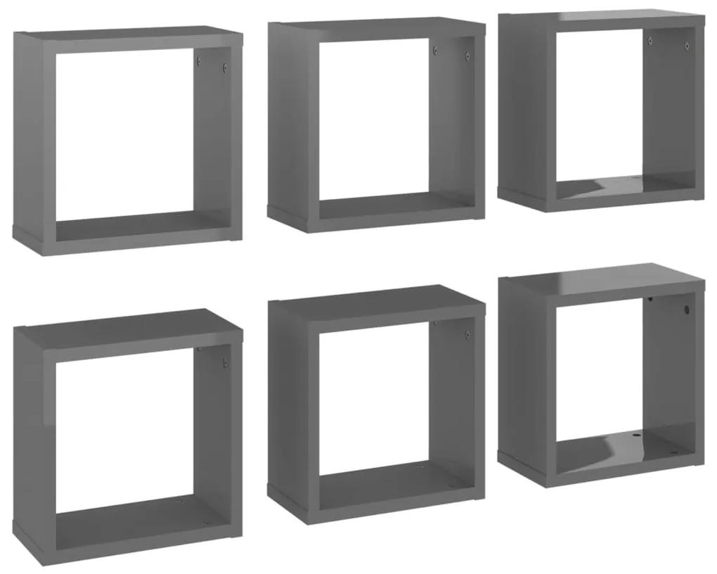 Prateleiras parede forma de cubo 6 pcs 30x15x30 cm cinza brilh.