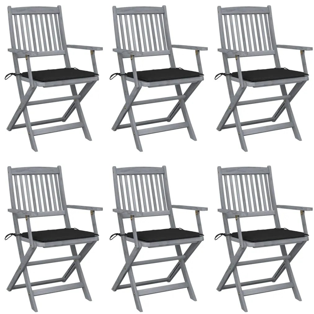 vidaXL Cadeiras exterior dobráveis c/ almofadões 6 pcs acácia maciça