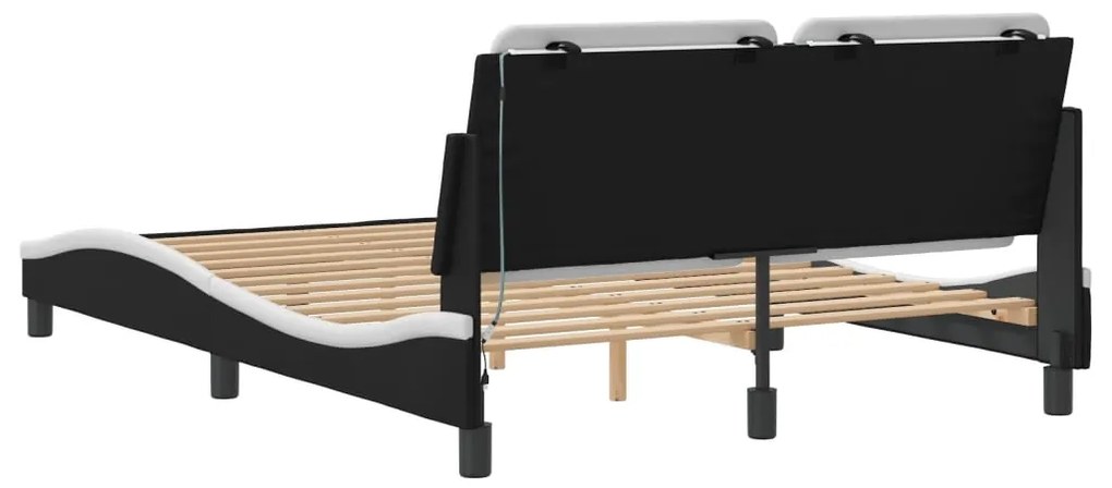 Estrutura cama c/ luzes LED 120x200cm couro artif. preto/branco