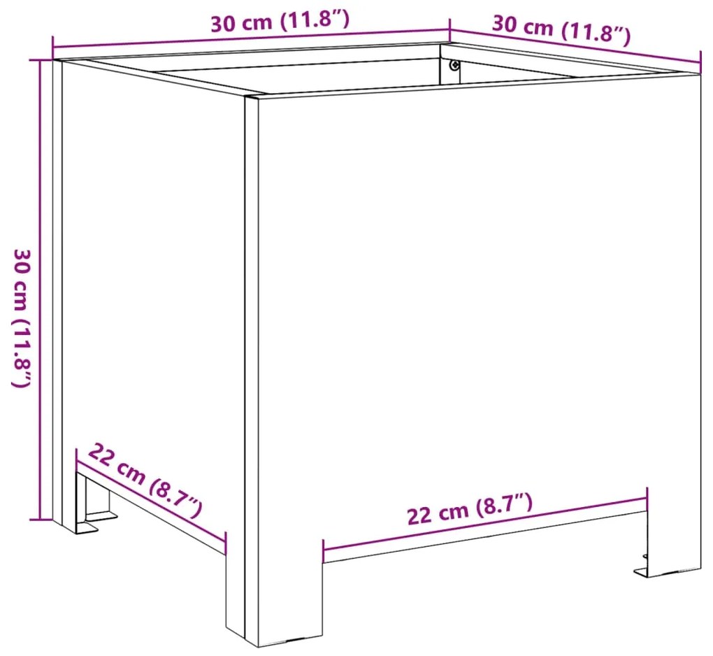 Vaso/floreira de jardim 30x30x30 cm aço preto