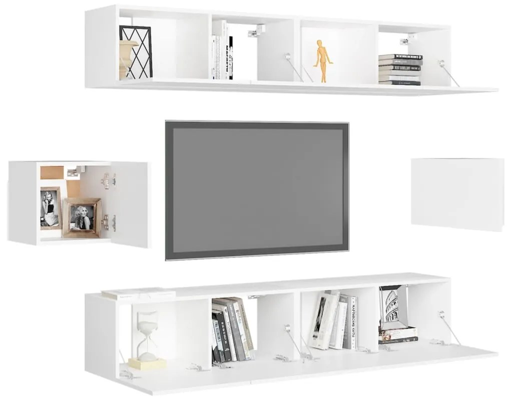 6 pcs conjunto de móveis de TV derivados de madeira branco