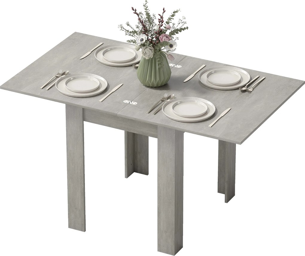 Mesa de Jantar Extensível Retangular, 140 x 80 x 77,5 cm, Para 4 a 6 Pessoas, Cinzenta