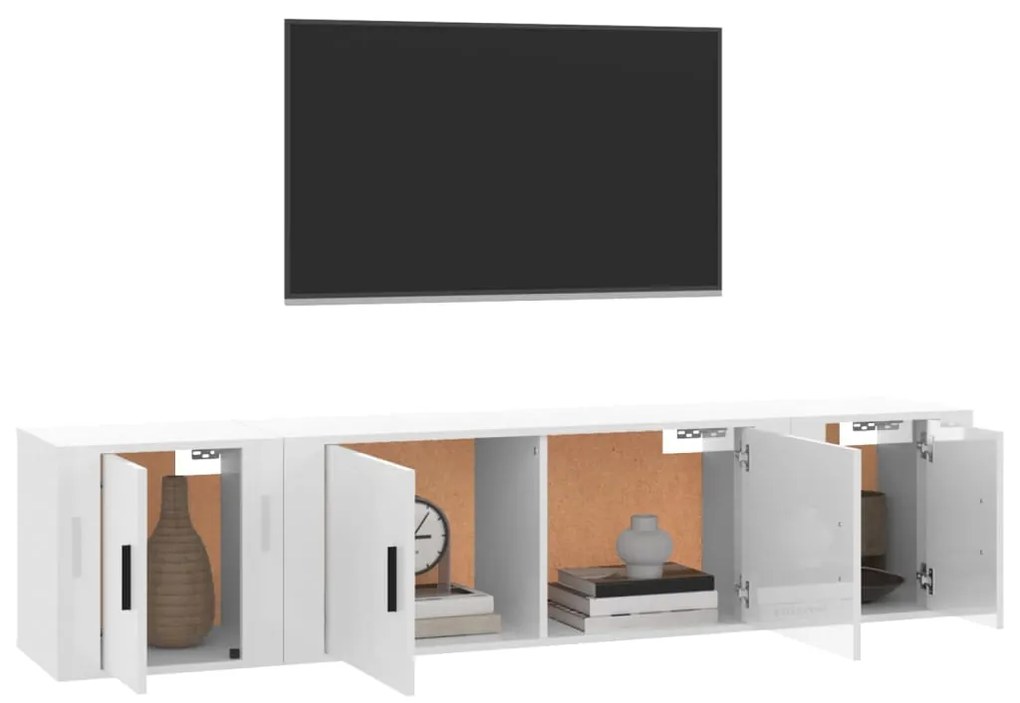 3 pcs conjunto móveis de TV madeira processada branco brilhante