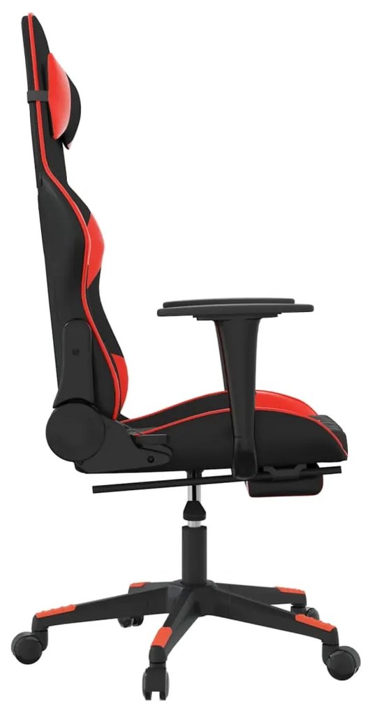 Cadeira gaming c/ apoio pés couro artificial preto e vermelho