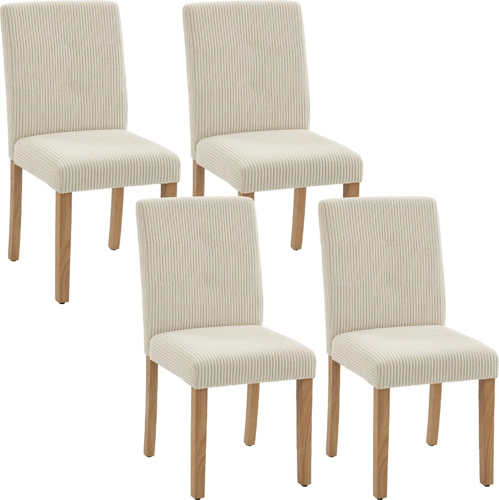HOMCOM Conjunto de 4 Cadeiras de Jantar Cadeiras Modernas para Cozinha Encosto Alto Estofadas em Veludo Assento Acolchoado 44x56x90 cm Bege | Aosom Portugal