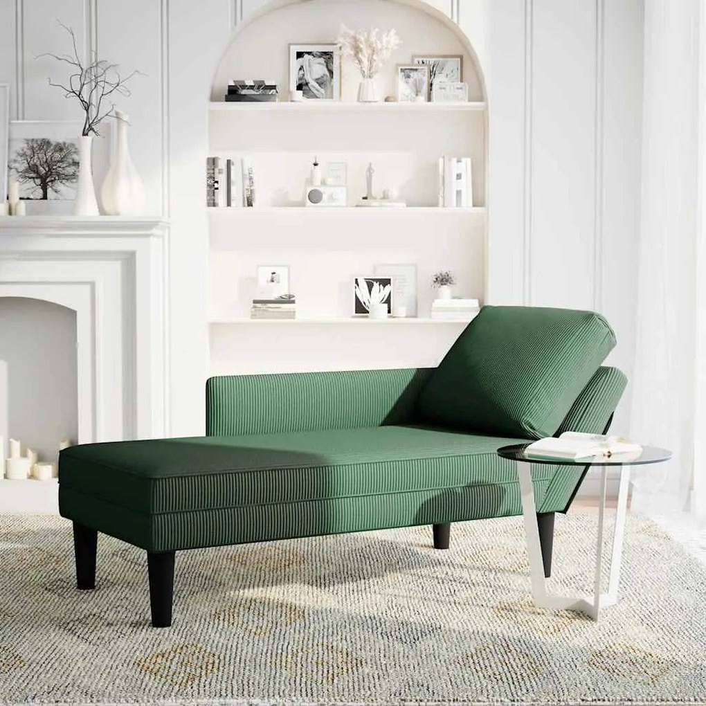 Chaise lounge com almofada tecido corduroy selva verde