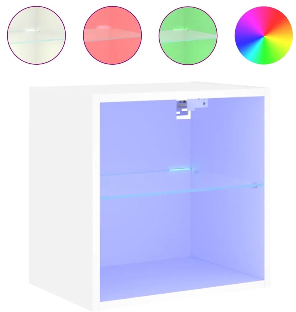 Mesas de cabeceira de parede com luzes LED 2 pcs branco