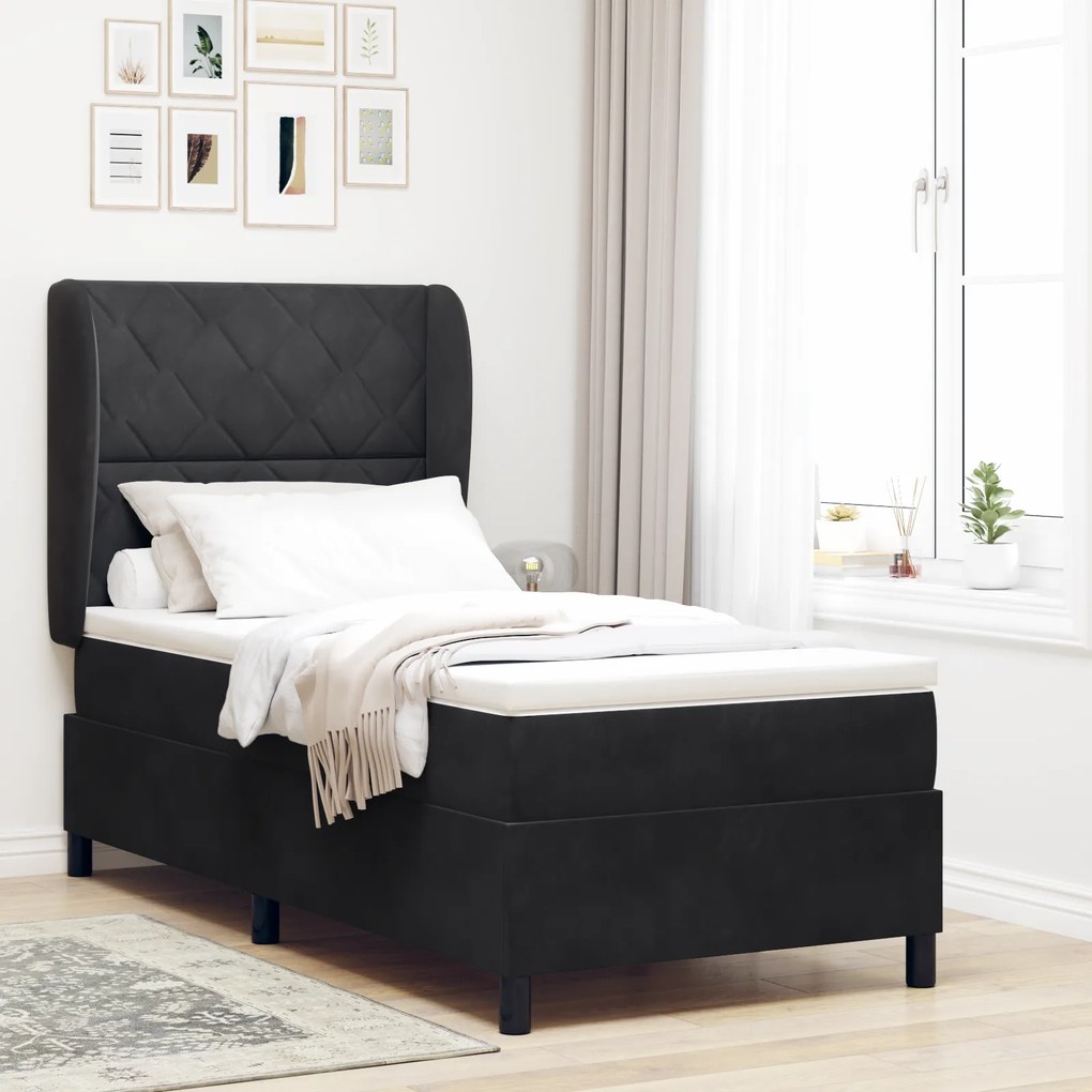 Cama Box com Colchão vidaXL Preta 90x190 cm Veludo