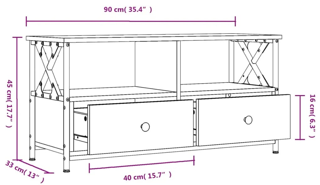 Móvel de TV 90x33x45 cm derivados de madeira/ferro cinza sonoma